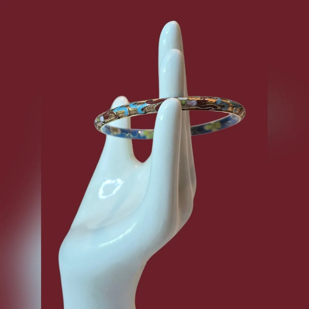 Vintage Cloisonne Open Face Bangle Bracelet - Picture 6 of 7